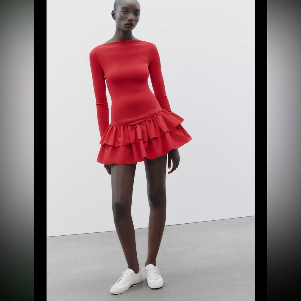 Zara short ruffled dress, red